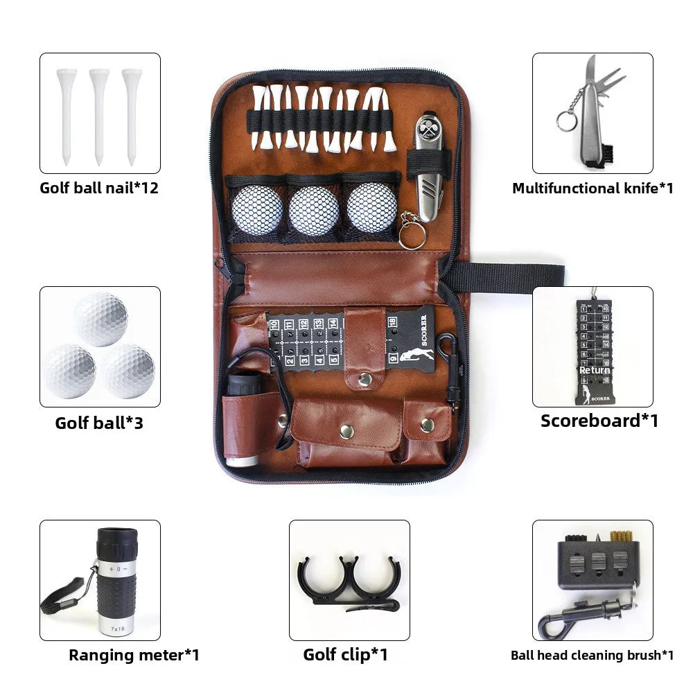 Golf tool kit, golf accessory kit, convenient to carry, multifunctional, large capacity storage leather bag