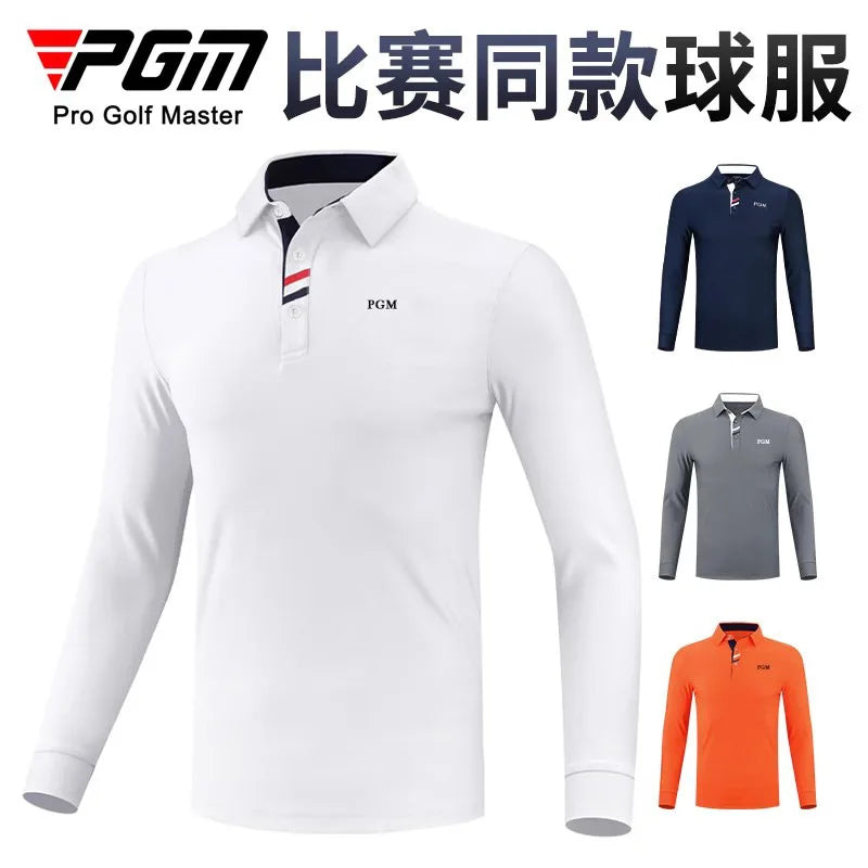 PGM golf clothing men's long-sleeved t-shirt autumn and winter golf warm top clothing men's lapel Polo shirt