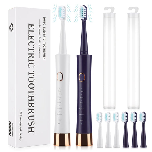 Sonic Electric Toothbrush for Adults Smart Timer  eeth Whitening USB Rechargeable IPX7 Waterproof Replacement Heads