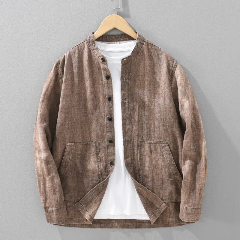 Japanese Vintage Jackets for Men Autumn New Man Jackets Solid Loose Stand Collar Button Cotton Linen Jacket Casual Mens Clothing
