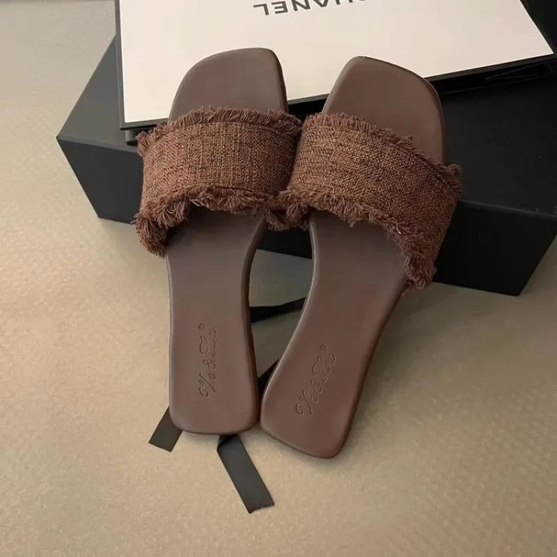 Women's Slippers, Solid Color Open-toe Set Foot Vacation Beach Flat Sandals Casual Flip Flops Summer Indoor Women Slides Shoes