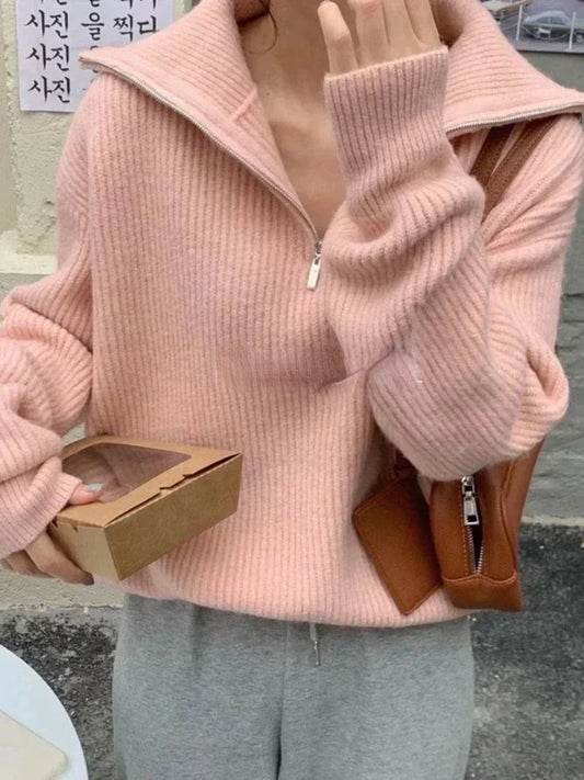 Women's Sweaters 2025Autumn Winter Long Sleeve Top Loose Knitted Turtleneck Zipper Fashion Pullover Women Oversized Sweater