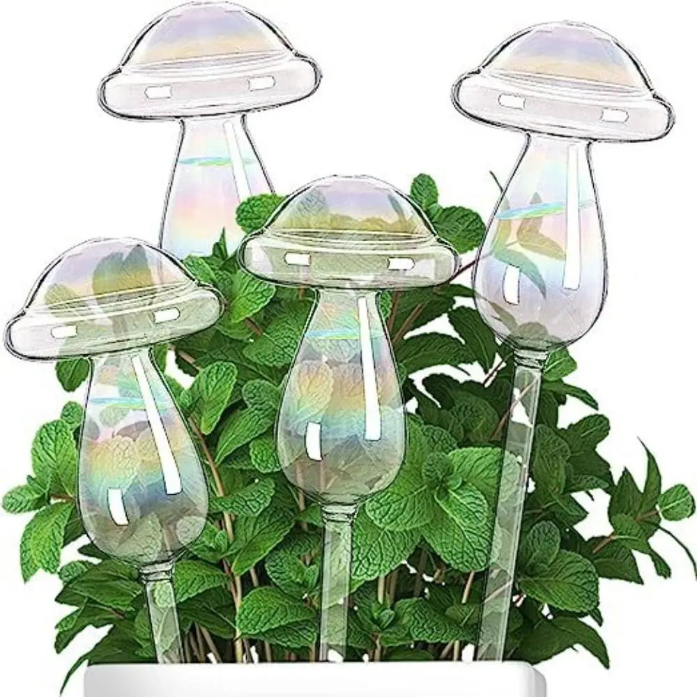 Mushroom Shape Plant Watering Glass Globes Glass Self Watering Mushroom Automatic Watering Device Rainbow
