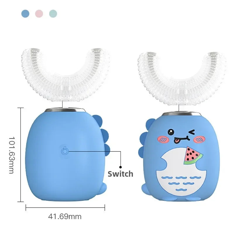 Children U-shaped Electric Toothbrush 360 Degrees Smart Cartoon Kids Silicone Toothbrush Automatic Rechargeable Sonic Toothbrush