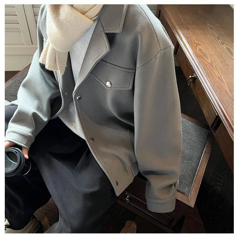 Fashionable Jacket Men's Autumn and Winter Thick Wool Trench Coat American Bomber Jacket Casual Loose Top