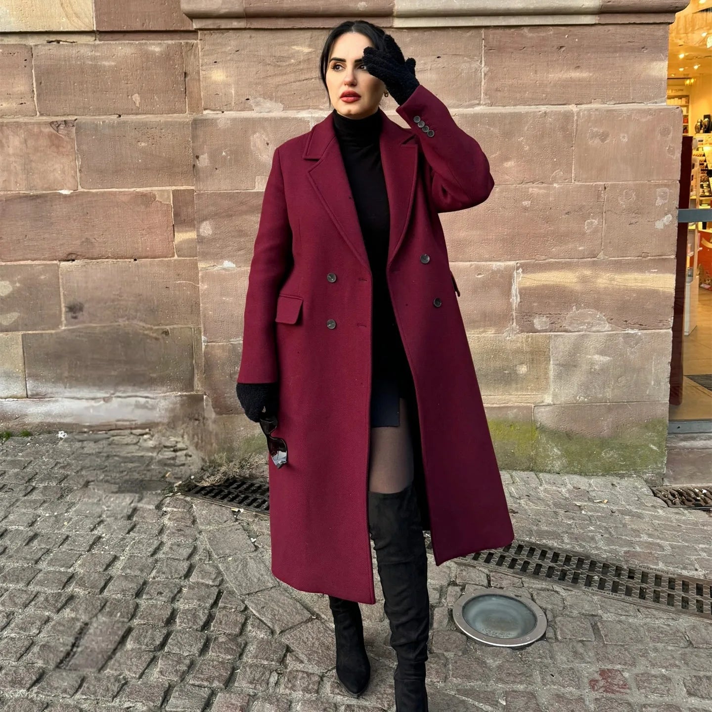 BSK&TRAF autumn and winter new women's simple and fashionable double-breasted casual lapel woolen coat