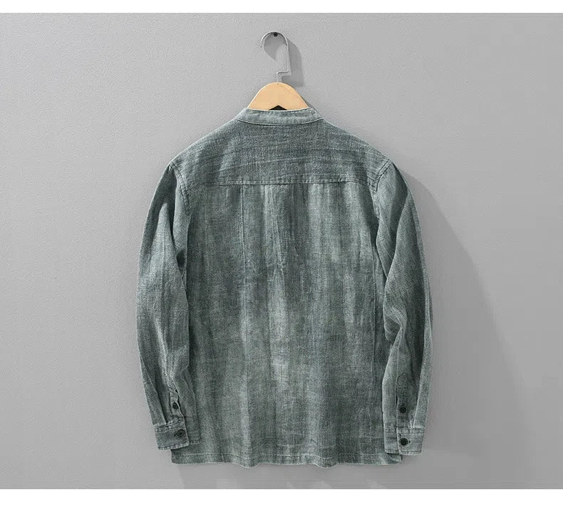 Japanese Vintage Jackets for Men Autumn New Man Jackets Solid Loose Stand Collar Button Cotton Linen Jacket Casual Mens Clothing