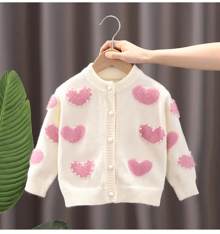 Girls' Sweaters Cardigans 2025 Autumn Winter Baby Knitted Sweaters Coats Heart-Shaped Outerwear Fashionable Children Clothes