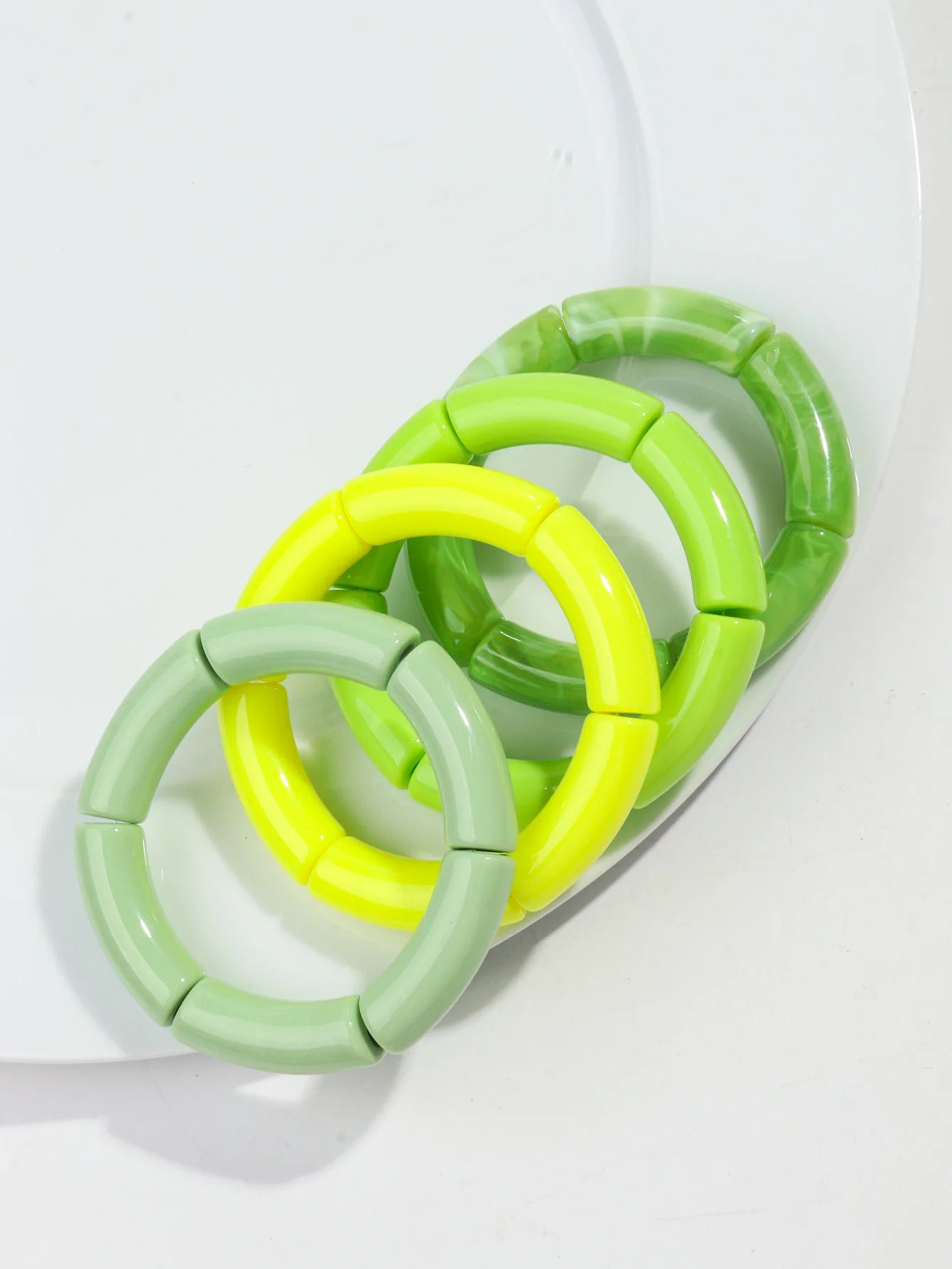 New Bamboo Tube Acrylic Stack Elastic Bracelets set for Women Men Vintage 4pcs Chunky Big Elbow Beaded Cuff Bangle Boho Jewelry