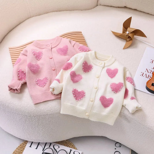 Girls' Sweaters Cardigans 2025 Autumn Winter Baby Knitted Sweaters Coats Heart-Shaped Outerwear Fashionable Children Clothes