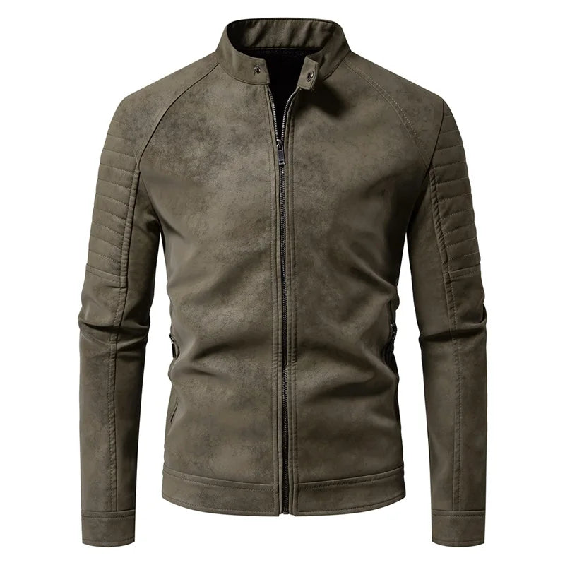 Autumn Winter Breathable Solid Windproof Men Coat New Casual Retro Leather Jacket Outdoors Fashion Versatile Stand Collar Tops