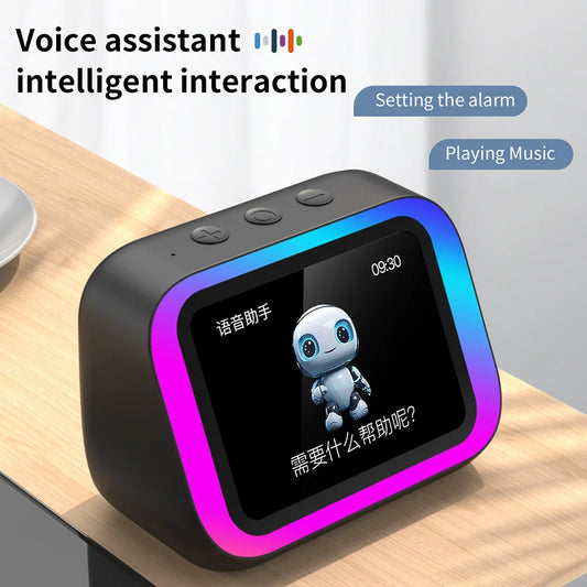 Smart BT Speaker Voice Assistant with HD Screen TYPE-C Charging App Controlled Alarm Clock Info Push Notifications Music Player