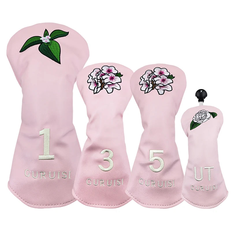 Flower embroidery Golf Club #1 #3 #5 Wood Head covers Driver Fairway Woods Cover Putter Headcover