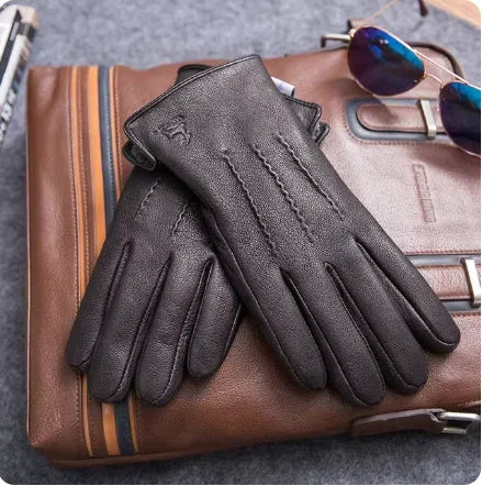 outdoors Winter Gloves Men Genuine Leather Sheepskin for Adult Warm Winter Deerskin Gloves Christmas Gift Men's Sheepskin Gloves