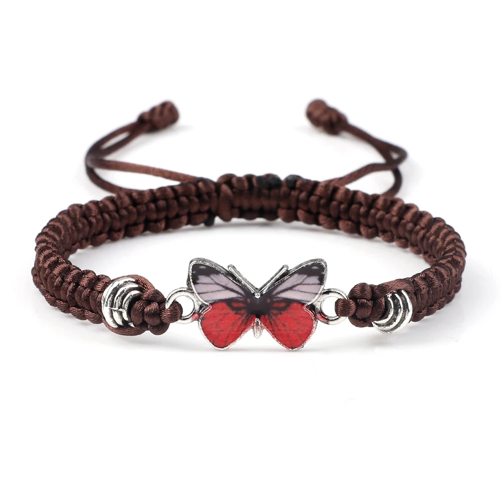 Red Butterfly Charm Bracelet Handmade Braided Rope Thread Fashion Adjustable Bracelets&Bangles Women Lucky Jewelry Friends Gift