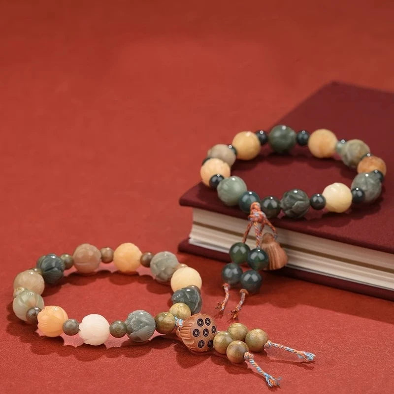 Tibetan Buddha Bodhi Lotus Beaded Bracelet Wooden Beads Buddha Prayer Bracelets for Men Women Yoga Relieve Anxiety Charm Jewelry