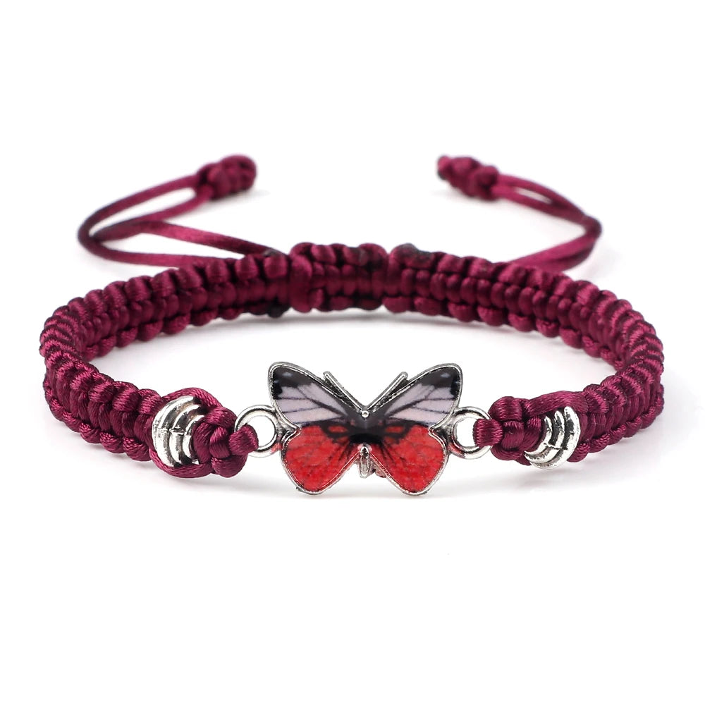 Red Butterfly Charm Bracelet Handmade Braided Rope Thread Fashion Adjustable Bracelets&Bangles Women Lucky Jewelry Friends Gift