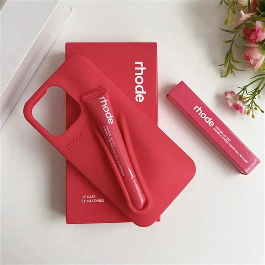 Lipgloss Lipstick Case For iPhone 15 14  13  Pro Max Soft Silicone Phone Cases Lip Balm Holder Shockproof Cover