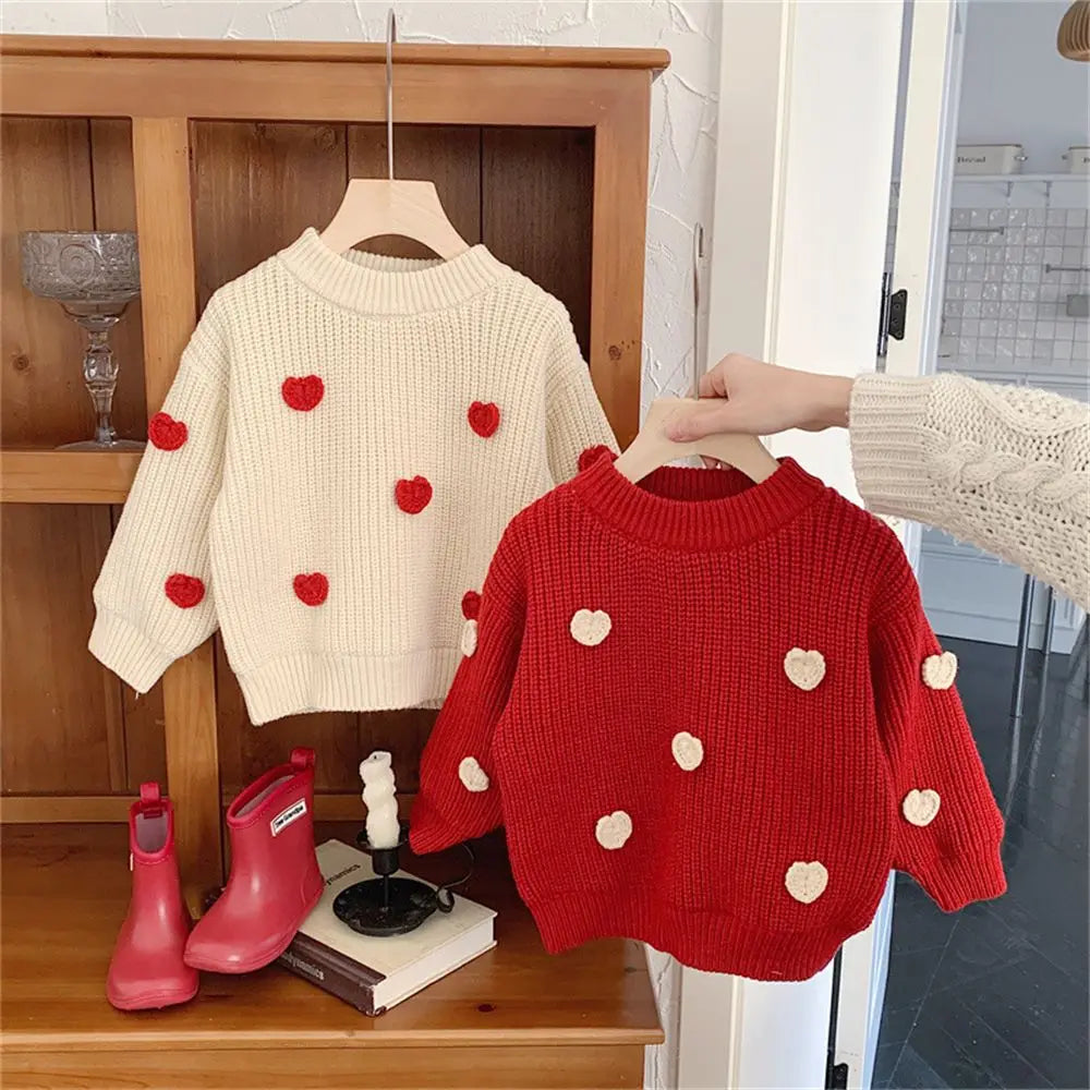 Sweaters for Boys Girls Winter Warm Kids Sweater Red Cartoon Love Knitted Top Christmas Outfit Girls Boys Casual Simple Fashion