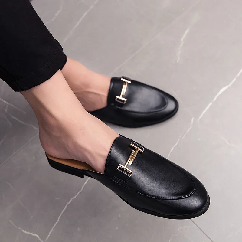Fashion Men's Half Slippers 2022 High Quality Leather Men Shoes Classic Mules Non-slip Half Shoes Man Summer White Moccasins