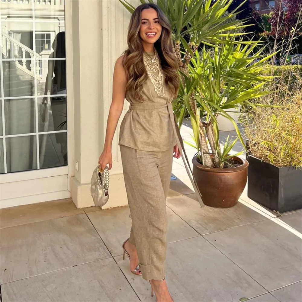 PB&ZA 2024 Spring New Women's Fashion Elegant Slim Fit Commuter Belt Decoration Suit Straight leg Pants Set