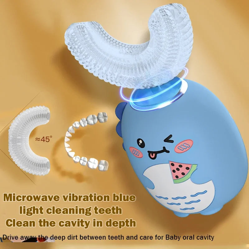 Children U-shaped Electric Toothbrush 360 Degrees Smart Cartoon Kids Silicone Toothbrush Automatic Rechargeable Sonic Toothbrush