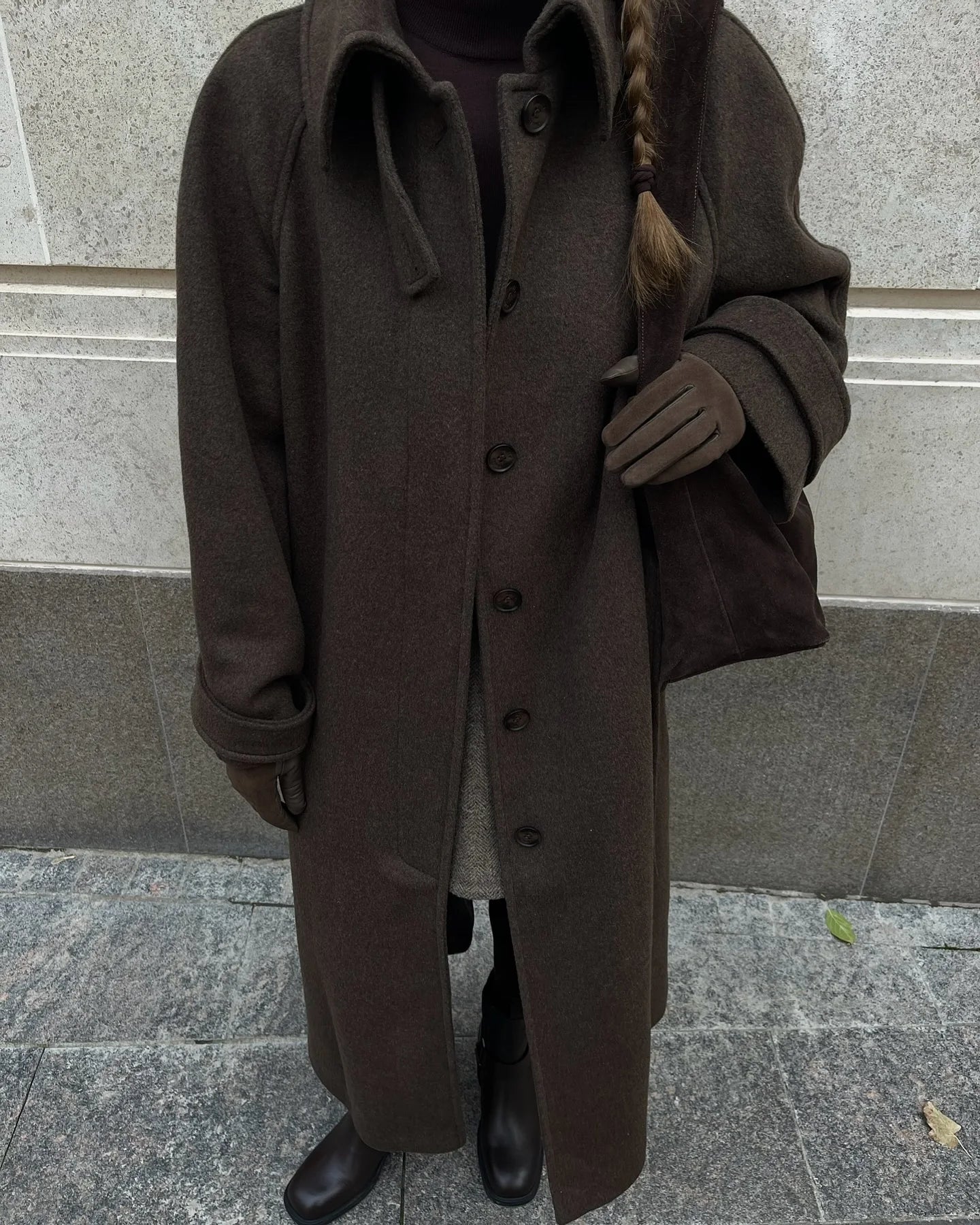 Stand Collar Woolen Long Coat Women Retro Chic Single Breasted Brown Overcoats With Belt Female Autumn Winter Casual Streetwear