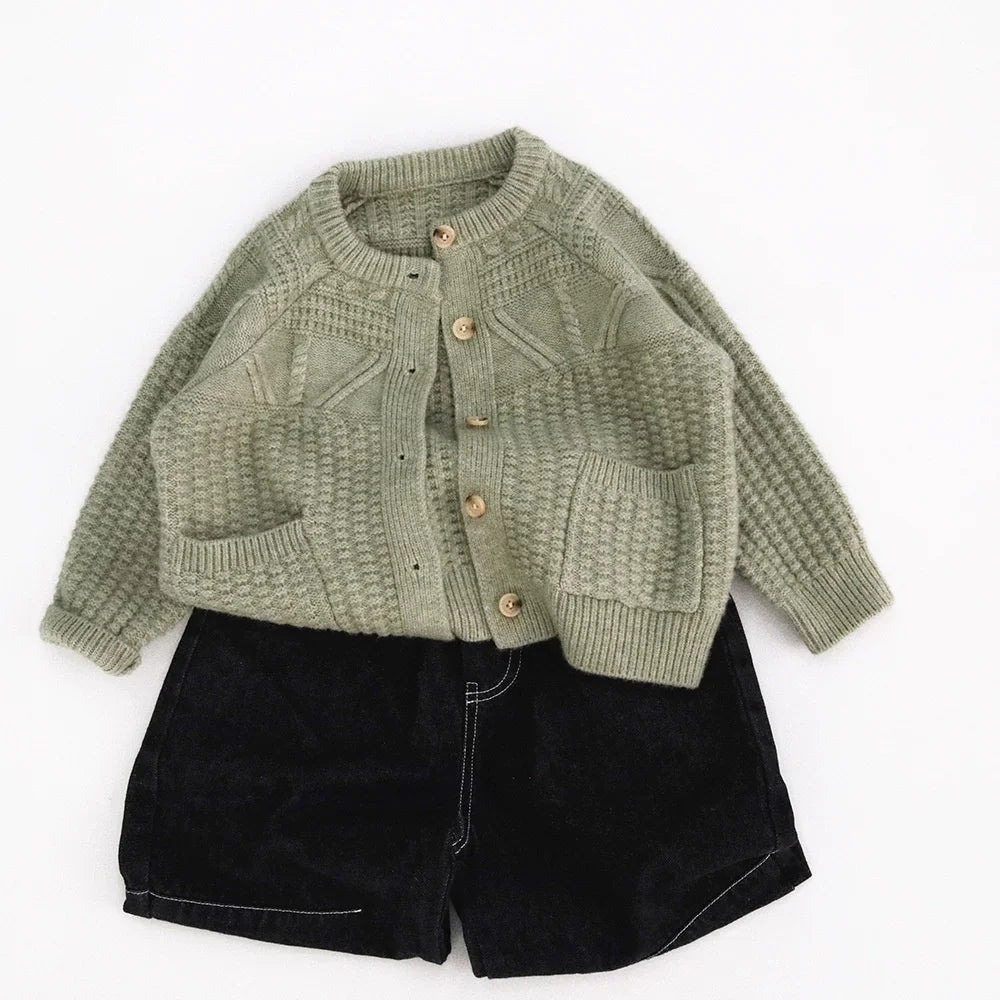 Toddler Kids Clothes1-6Y Boys Clothing Knitted Girls Cardigan Textured Knit Design Pocket Detail Soft Warm Casual Autumn Winter