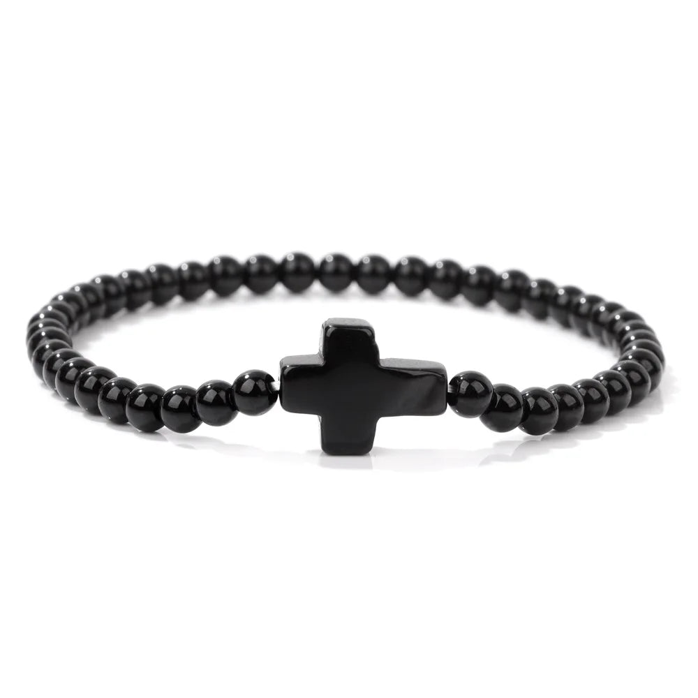 Jesus Cross Bracelet 4mm Beads Natural Stone Indian Agates Amethysts Quartzs Beaded Bracelets For Women Men Prayer Jewelry