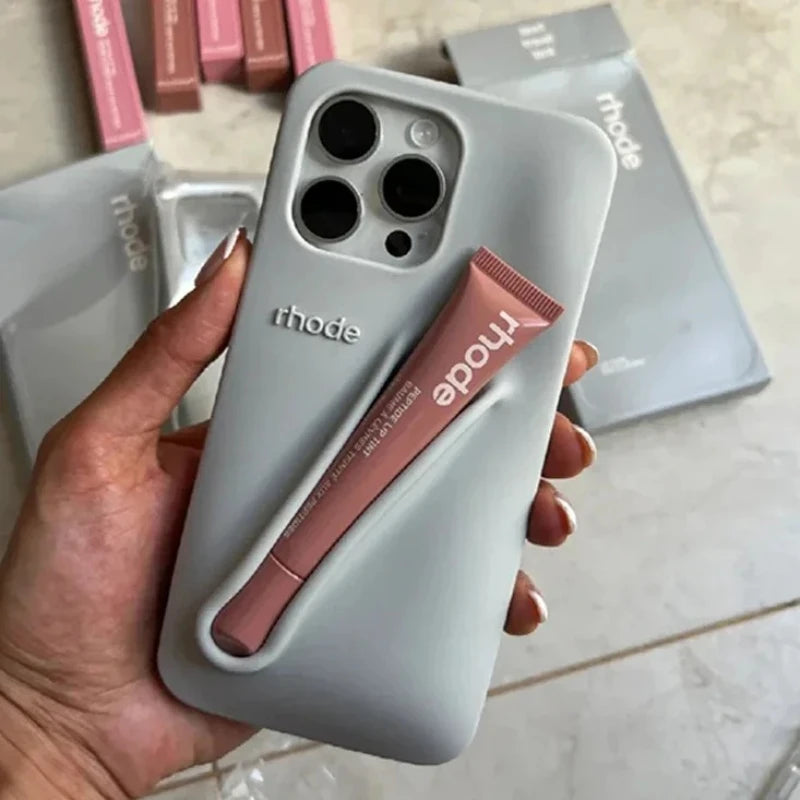 INS Hot Portable Lipstick Holder Silicone Case for iPhone 15 Pro Max 14 13  Phone  With Box Lip Gloss Cover