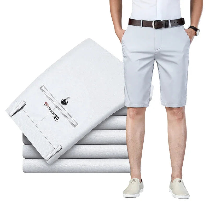 6 Colors Casual Shorts Men Summer New Fashion Business Straight Elastic Thin Short Pants High Quality Male Clothes Khaki Beige