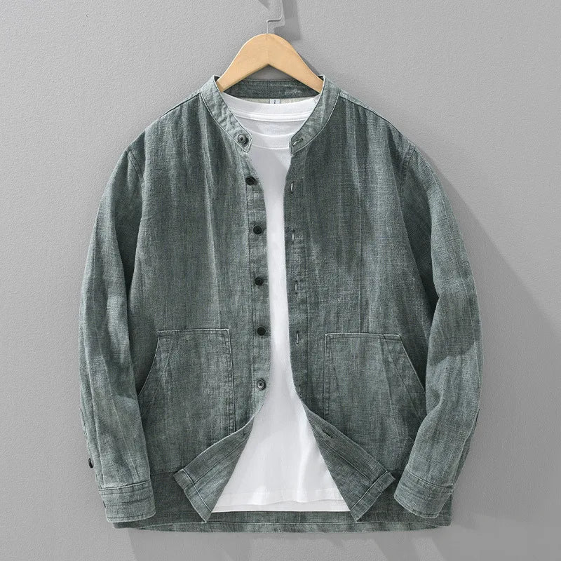 Japanese Vintage Jackets for Men Autumn New Man Jackets Solid Loose Stand Collar Button Cotton Linen Jacket Casual Mens Clothing