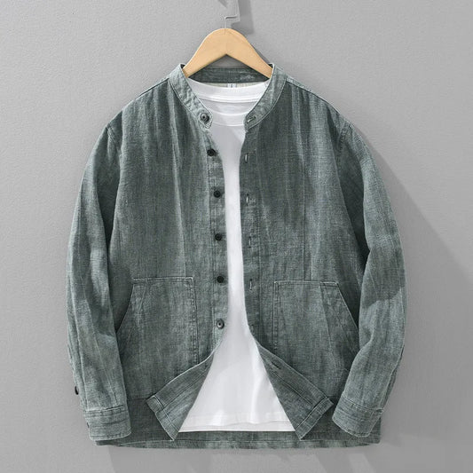 Japanese Vintage Jackets for Men Autumn New Man Jackets Solid Loose Stand Collar Button Cotton Linen Jacket Casual Mens Clothing