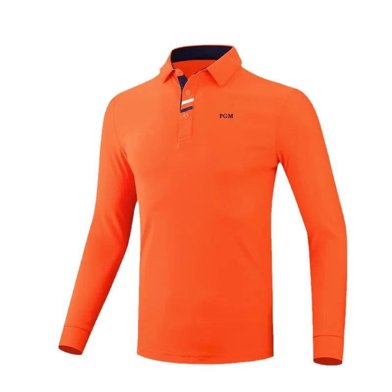 PGM golf clothing men's long-sleeved t-shirt autumn and winter golf warm top clothing men's lapel Polo shirt