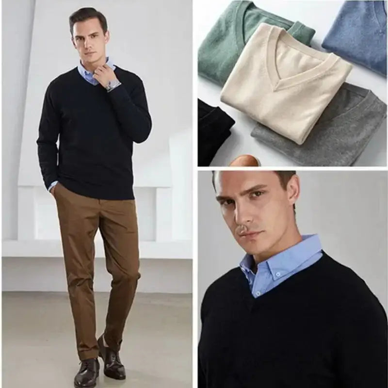 Fashion Men's Sweaters Casual Slim Fit Basic V Neck Knitted Sweater Pullover Male Autumn Winter Warm Knitwear Tops Mens Clothes