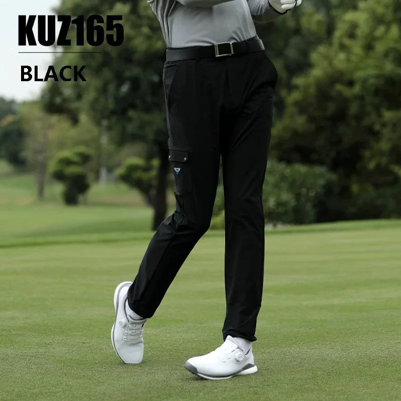 PGM Men Elastic Golf Cargo Pants Male Big Pocket Straight Pants Men Outdoor Mid-Waist Trousers Casual Golf Sweatpants 2XS-3XL
