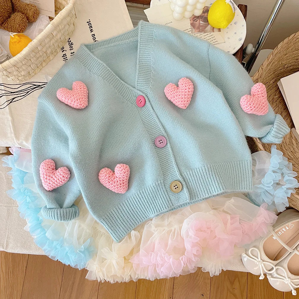 Children's Sweaters Love Decorated Girl's Knitted Cardigan Girls Winter Clothes Sweater Korean Style Toddler Girl Winter Clothes
