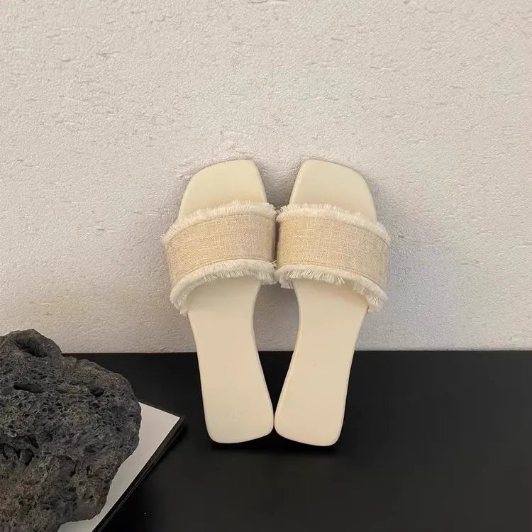 Women's Slippers, Solid Color Open-toe Set Foot Vacation Beach Flat Sandals Casual Flip Flops Summer Indoor Women Slides Shoes