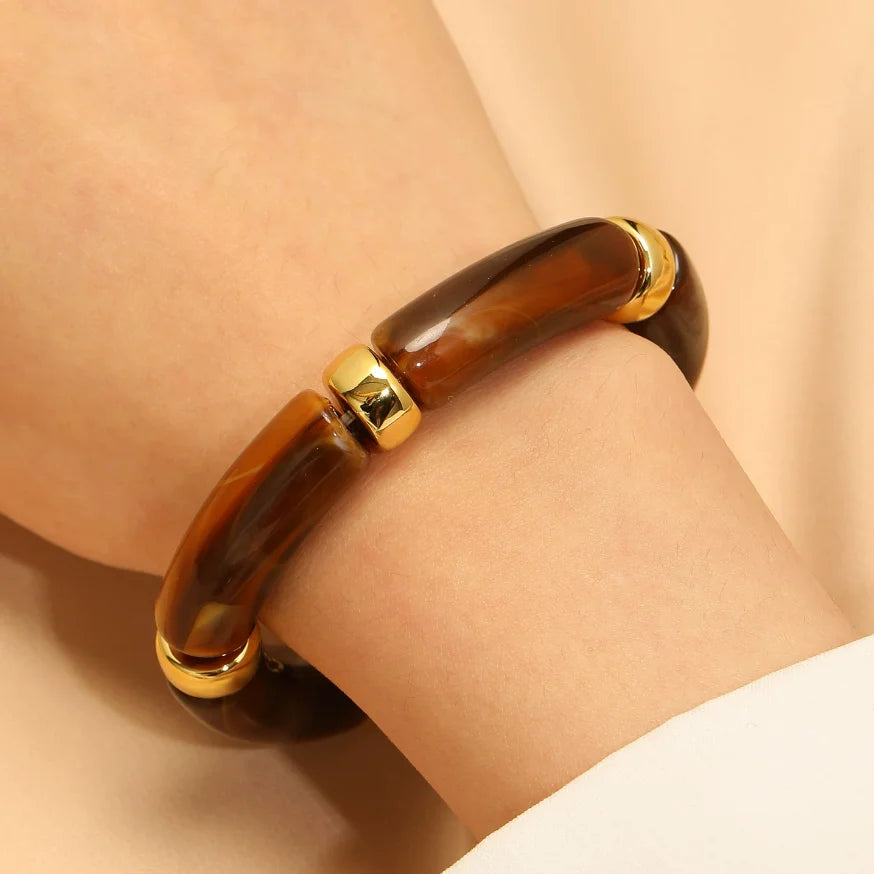 Bohemian Acrylic Bracelets for Women Girls Fashion Party Jewelry Gift Colorful Column Elastic Rope Adjustable Simple Bracelets