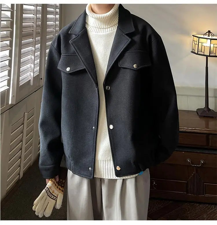 Fashionable Jacket Men's Autumn and Winter Thick Wool Trench Coat American Bomber Jacket Casual Loose Top