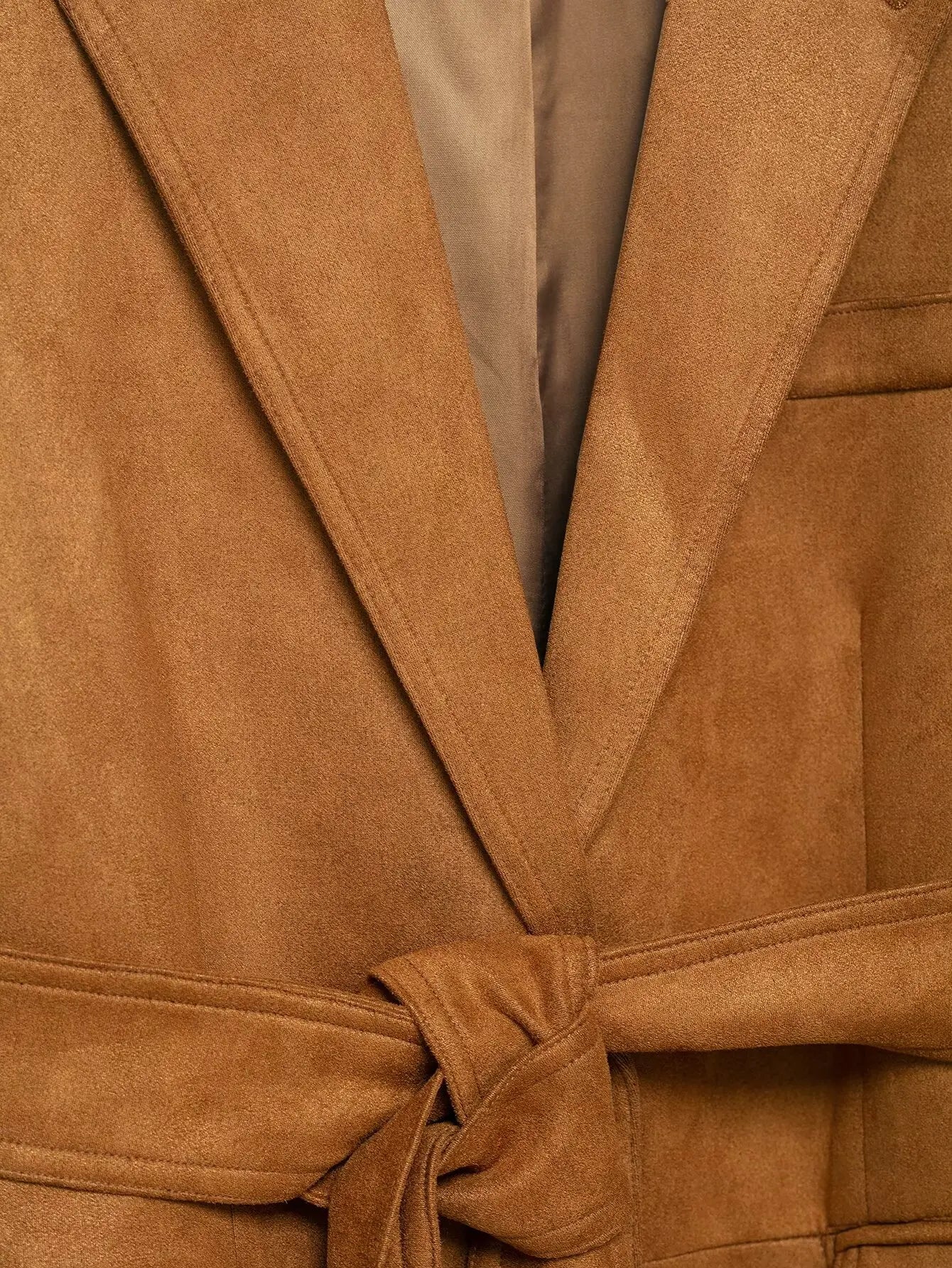 2025 Autumn Faux Suede Vintage Jacket Coats For Women Khaki Casual Lace Up Long Sleeve Cardigan Coat Fashion Commuter Jackets