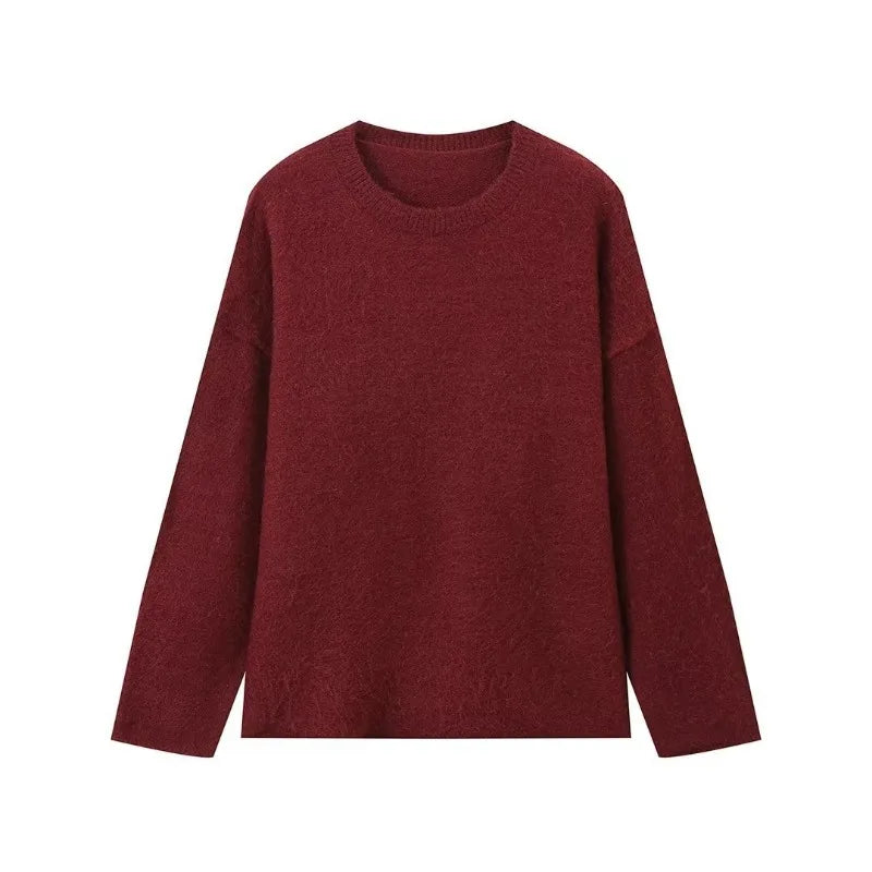 Women Sweater pullover New Autumn Winter Solid Color Pullover Knitwear Loose Solid Color Casual Comfortable Warm Tops Sweater