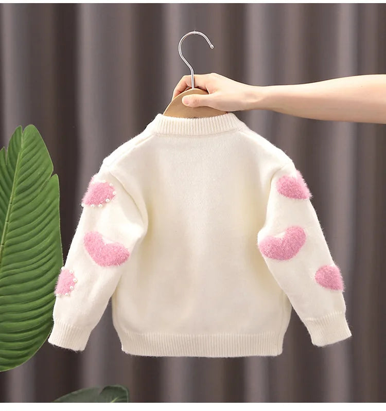 Girls' Sweaters Cardigans 2025 Autumn Winter Baby Knitted Sweaters Coats Heart-Shaped Outerwear Fashionable Children Clothes