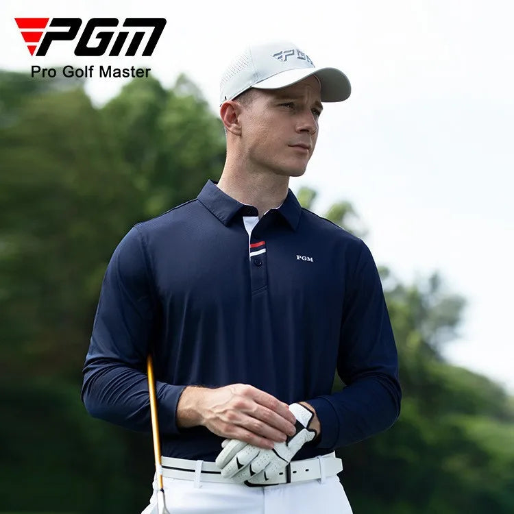 PGM golf clothing men's long-sleeved t-shirt autumn and winter golf warm top clothing men's lapel Polo shirt